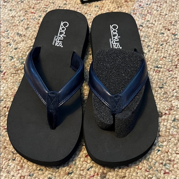 Corkys Navy and Black Flip Flop Sandals - Picture 1 of 5
